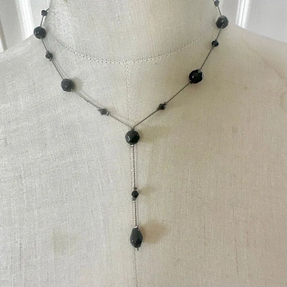 Black Glass Bead Gunmetal Y-Necklace
